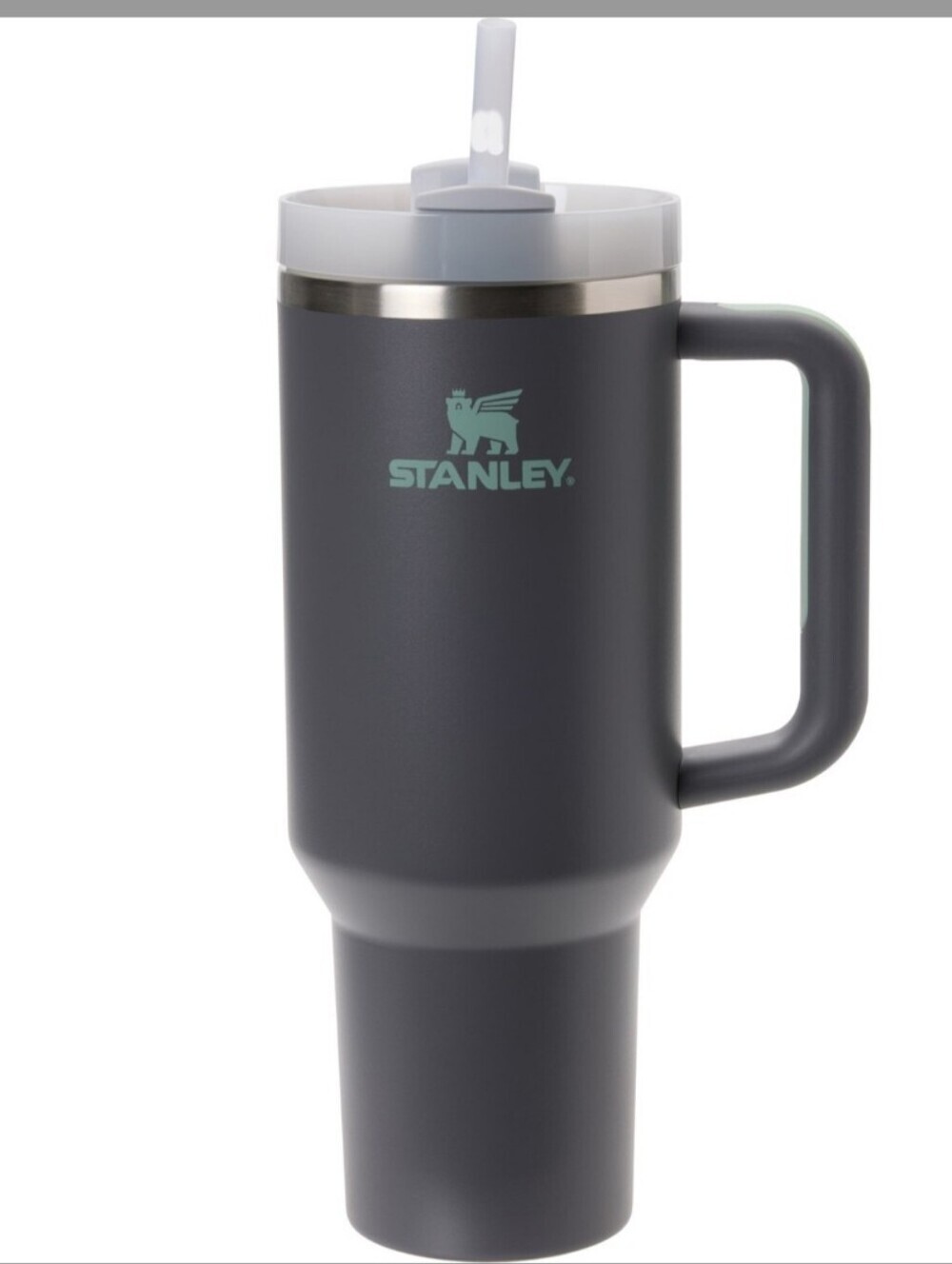 Stanley Dark Gray Travel Tumbler with Mint Logo and White Lid